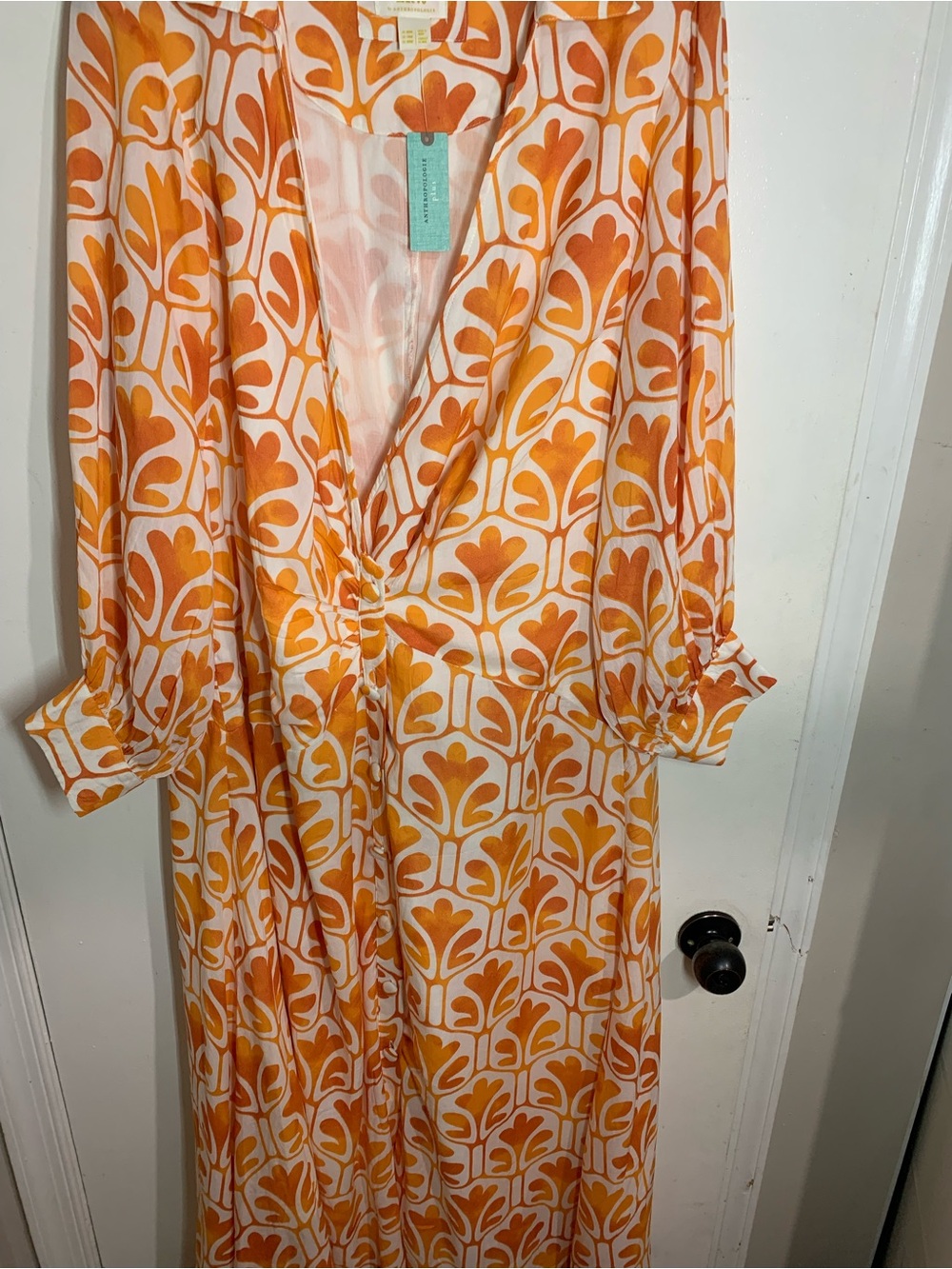 Anthropologie Orange and Cream Floral Maxi Dress